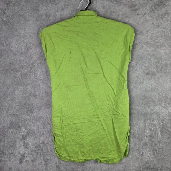 Womens Calligraphie Green Tunic Linen Blend Shirt Button Up Cap Sleeve Size S - Picture 4 of 7